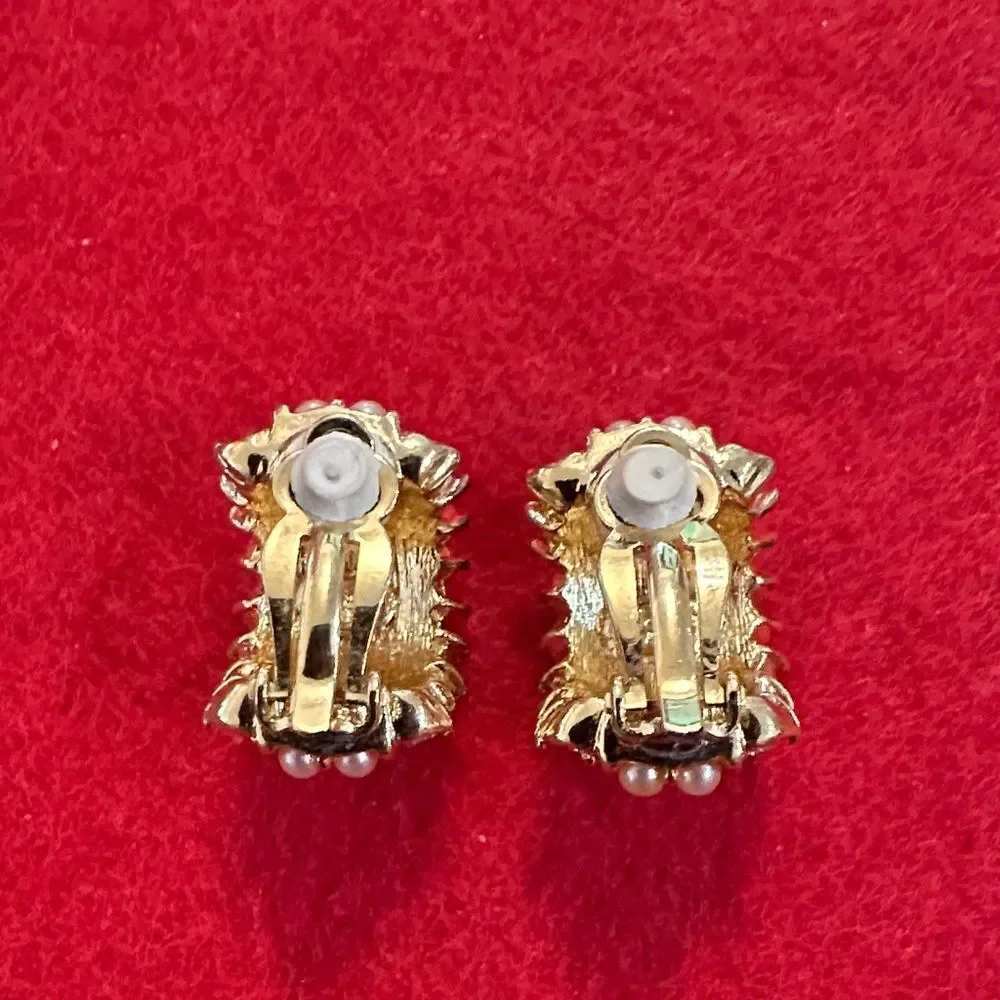 Joan Rivers RARE Stamped Pearl and CZ Half Hoop Clip On Earrings